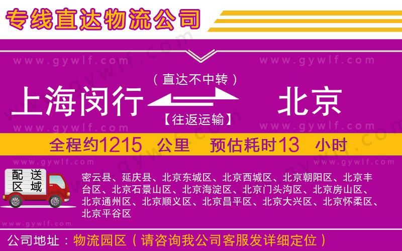 上海閔行區(qū)到北京物流公司