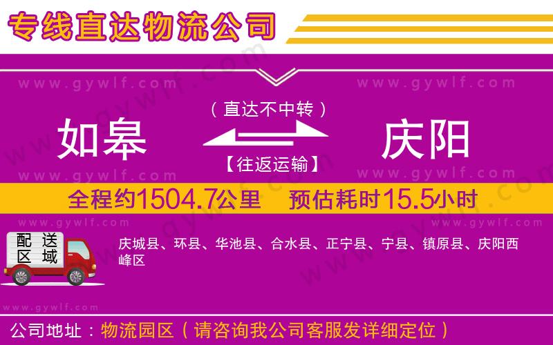 如皋到慶陽物流公司